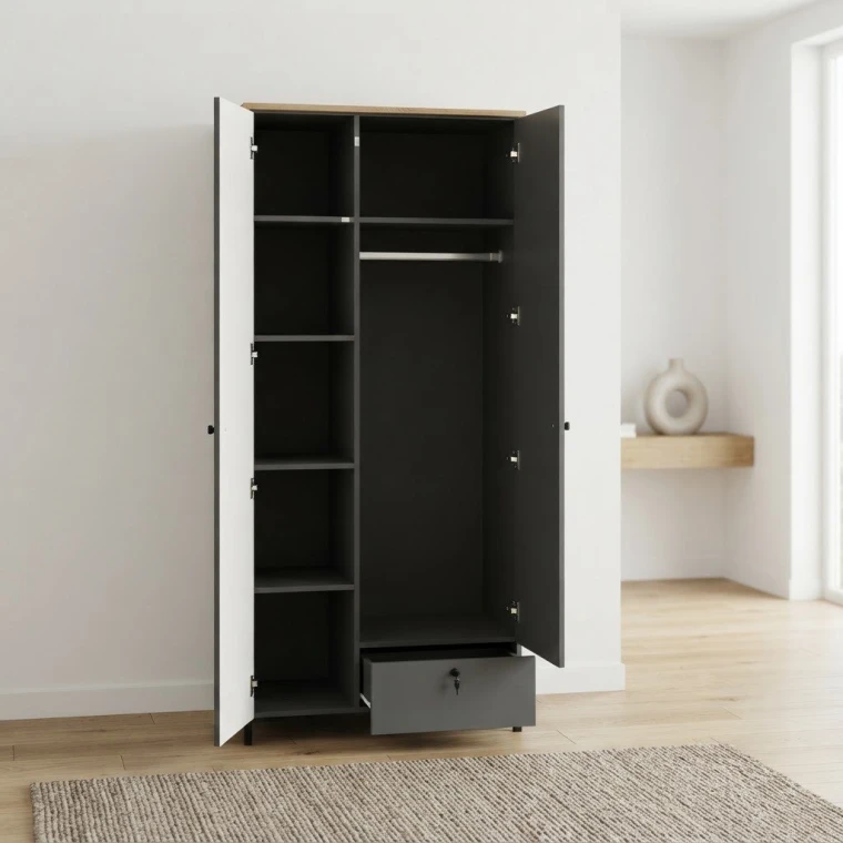 Шкаф "San Gimignano SZF2D1S" / Антрацитовый/Дуб Нокс Антрацитовый Готика