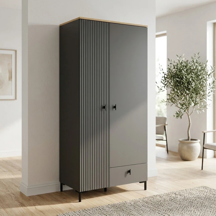 Шкаф "San Gimignano SZF2D1S" / Антрацитовый/Дуб Нокс Антрацитовый Готика